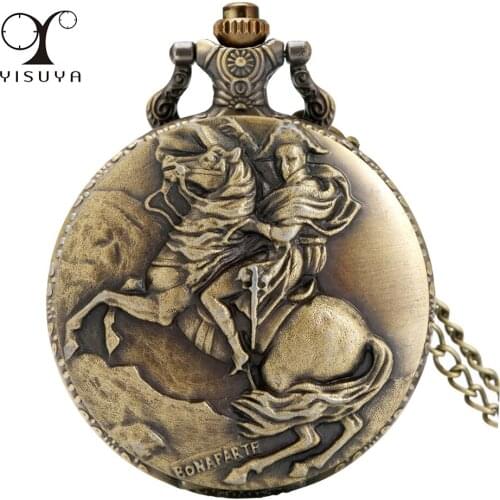 Antique Bronze Knight Quartz Necklace Pocket Watch Sweater Chain Retro Pendant Pocket Clock Gifts Men Women