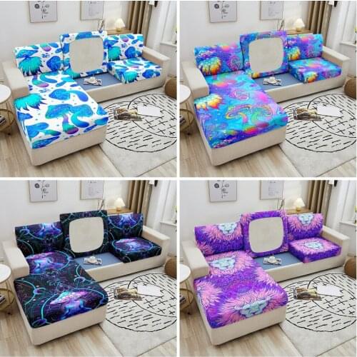 Colorful Mushroom Sofa Seat Cushion Cover Elastic Furniture Couch Cover For L Shape Corner Sofa Seat Cushion Cover 1-4 Seater