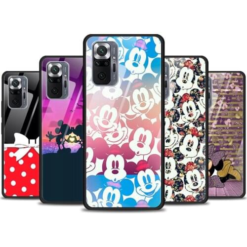 Cute Minnie Mouse Tempered Glass Cover For Xiaomi Redmi Note 10 10S 9 9T 9S 8T 8 9A 9C 8A 7 Pro Max Phone Case