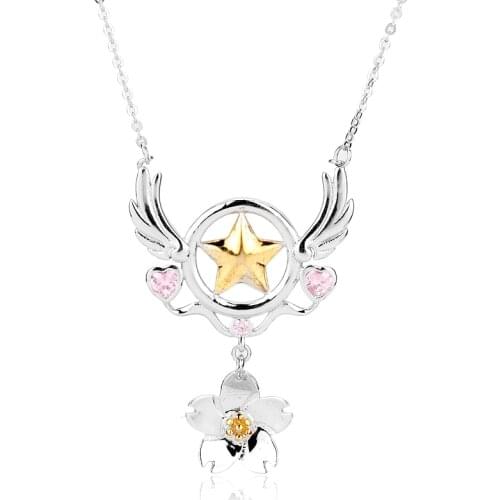 Dongsheng Anime Card Captor Sakura Necklace Star Flowers Cardcaptor Sakura Cosplay Pendant Woman Girl Jewelry -30
