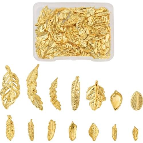 Alloy Cabochons Nail Art Studs Cadmium Free Lead Free for Nail Art Decoartion Accessories with Leaf Feather Golden