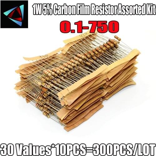 300pcs Resistor Kit 1W 5% 30values X 10pcs Carbon Film Resistance 0.1-750 ohm Set