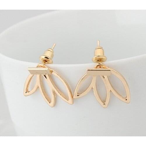 Korean Hollow Out Lotus Flower Stud Earrings Fashion Statement Jewelry Charm Double Side Female Earrings