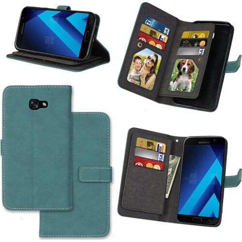 20pcs/lot Free shipping Scrub 9 card+photo frame leather skin cover case for Samsung Galaxy A3 A5 A7 2017 A320 A520 A720 case