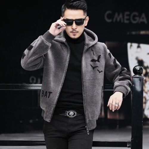 AYUNSUE Men Clothing Winter Mens Jackets Hooded Mens Clothes 100% Wool Fur Coat 5XL Lamb Fur Jacket Ropa De Hombre 2020 LXR419
