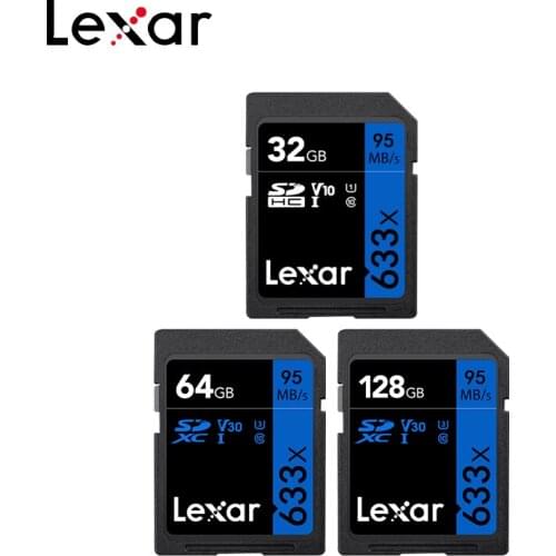 Lexar Original Memory Card 633x 64GB 128GB V30 U3 Up To 95MB/s UHS-I 32GB Class 10 SD Card For 1080p Full-HD 4K Camera