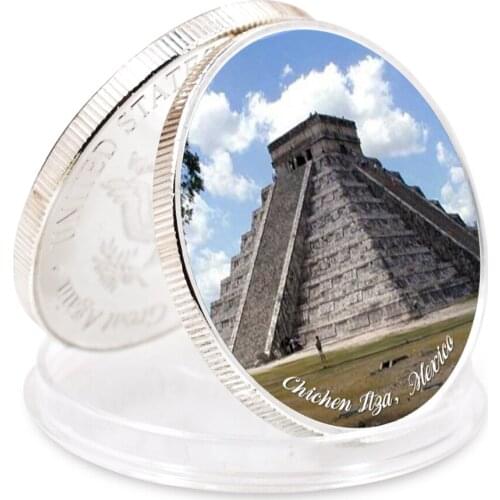 Seven Wonders of World Chichen Itza Mexico Com Metal Physical Sliver Plated Coins Business Coin Art Craft Festiva Gift