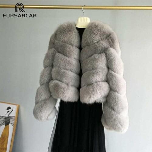FURSARCAR Twist Long Sleeve Fashion Real Fox Fur Coats Luxury Women Winter Jacket For Female Genuine Fur High Street Outerwear