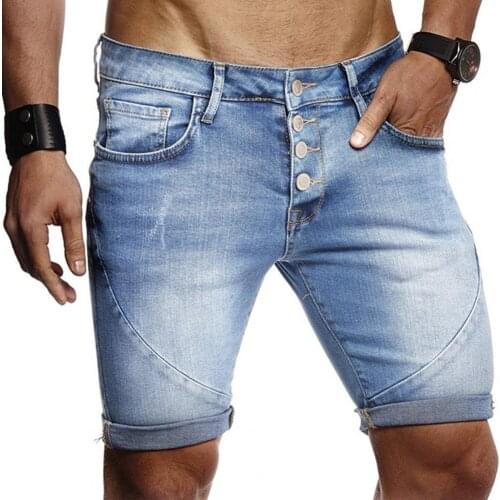 Fashion Mens Denim Shorts Ripped Skin-friendly Polyester Summer Mens Short Pants for Daily Wear Football Training Activities
