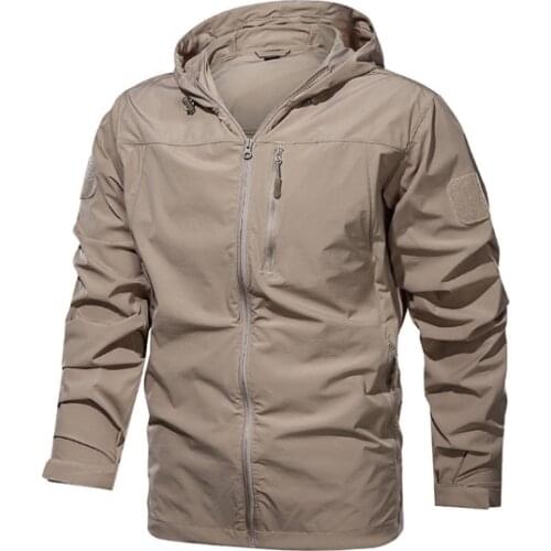 Men Hooded Military Tacitcal Jackets Summer Thin Quick Dry Lightweight Skincoat Solid Multi-Pockets Cargo Work Jackets