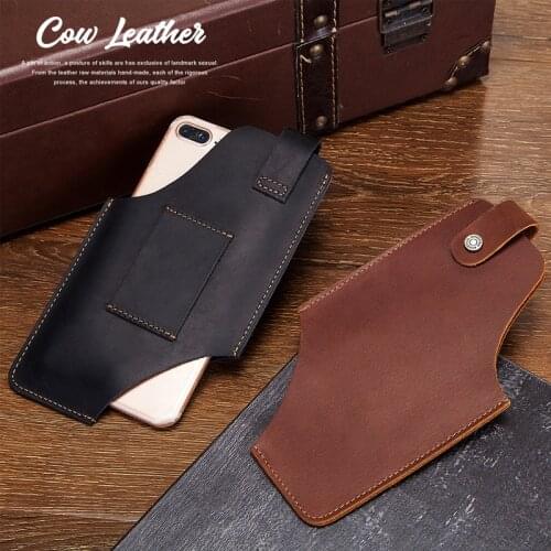 100% Real Leather Waist Packs Men Cellphone Loop Holster Case Belt Waist Props Vintage Man Pauch Bag Fanny Purse Phone Wallet