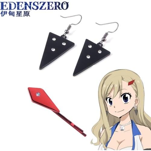 Cartoon EDENS ZERO Rebecca Hair Clip Cute Red Geometric Hairpin Earrings Set Hair Styling Accessories Cosplay Jewelry