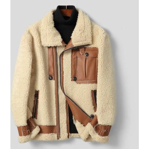2020 New Men Winter Genuine Leather Real Sheepskin Shearling Fur Jackets Natural Fur Coat