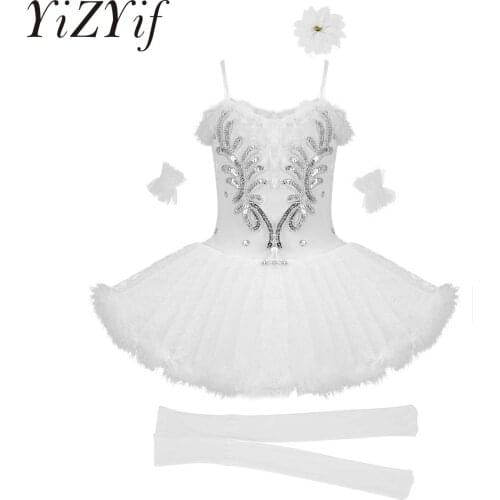 2021 New Childrens Ballet Skirt Swan Costumes Black and White Sling Dance Tutu Skirt Stage Clothes For Girls Ballet Dancewear