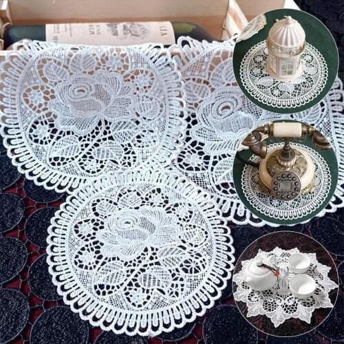 New White Embroidered Dining Table Placemat Lace Coasters Tablecloth Christmas Coasters Kitchen Drink Mat