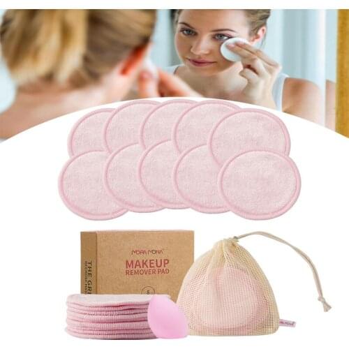 Dropshippin Coton Demaquillant Lavable 10pcs Bamboo Makeup Remover Pads Washable Round Clean Facial Cotton Reusable Makeup Tools