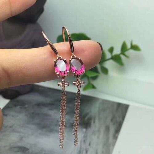 Natural pink topaz drop earrings Natural gemstone Fashion elegant bow tie tassel earrings S925 silver female wedding jewelry