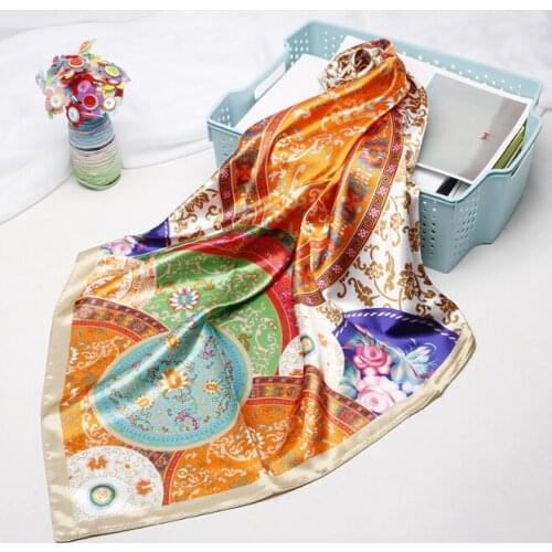 90*90cm Silk Floral Scarves Women Foulard Square Head Hijab Scarf Ladies Satiny Shawl wrap muffler pareo female hijab poncho