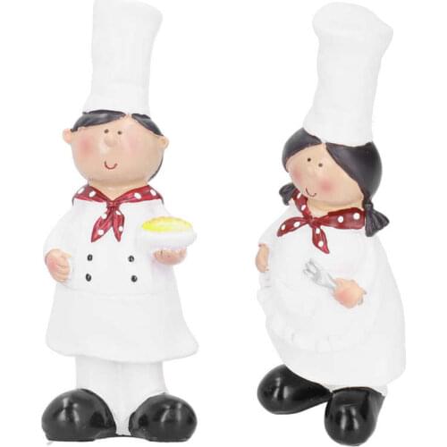 2Pcs Resin Figurine Couple Chef Figurine Sculptures Statues Decor Kitchen Bar Cabinet Bakery Ornament Gift Home Decoration