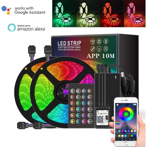 20M Smart Wifi APP Remote Control RGB LED Lights Strips 5M 10M 15M 5050 12V 220V Neon Tape Compatible Alexa Google Home Decor