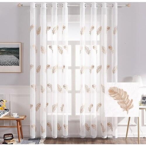 Feather Embroidery Tulle Curtains for The Kitchen Living Room Solid Sheer Curtains Tulle on Windows Drapes Window Screen One Pcs