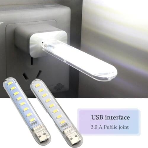 USB 8LED Night Light 5V Power Input Desk Book Reading Night Lamp Camping Bulb Childrens Gifts for Laptops Mobile Charger