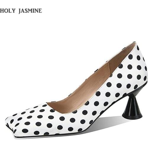2021 Spring Polka Dot Single Shoes New Square Shallow Mouth Casual Single Comfortable Shoes Breathable Womens High-heeled Shoes