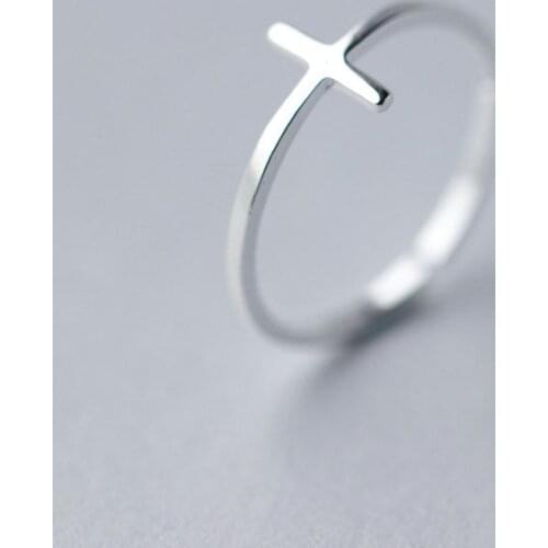 MloveAcc 925 Sterling Silver Cross Rings for Women New Design Lovely Girls Christmas Gift Statement Jewelry Adjustable Size Ring