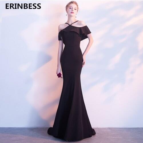 2019 Vestido De Festa Sexy Halter Neck Black Mermaid Evening Dresses Long Dress Robe De Soiree Evening Dress Elegant Vestidos