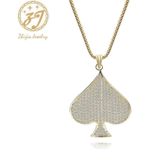 Zhijia new trendy golden Heart rhinestone crystal couple pendant necklace for women men jewelry valentine' day gifts