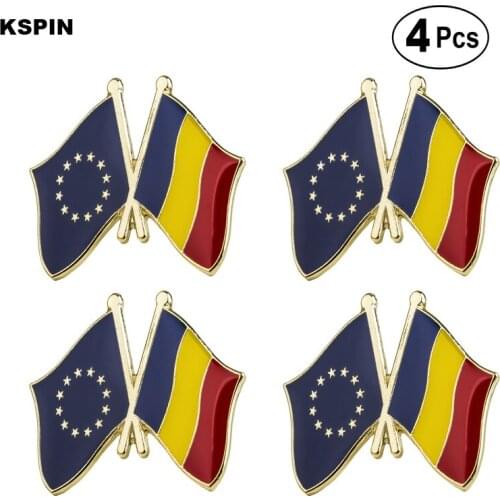 EU & Romania Friendship Flag Pin Lapel Pin Badge Brooch Icons 4pcs