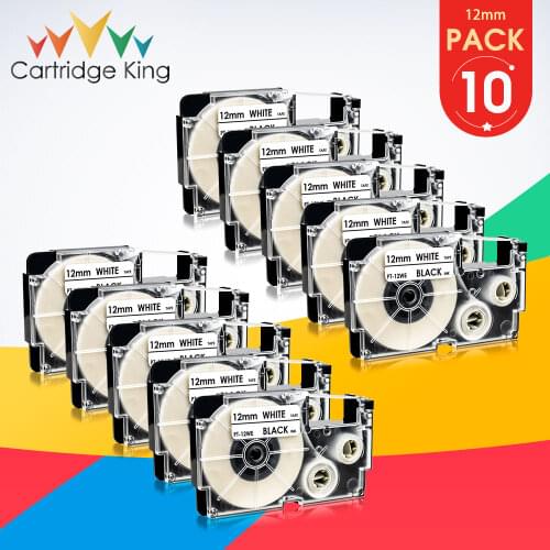10PCS XR-12WE for Casio Labeling Tape 12mm Black on White Replace Ribbon for Casio KL-60L KL-100 KL-200 KL-100e Printer Ribbon