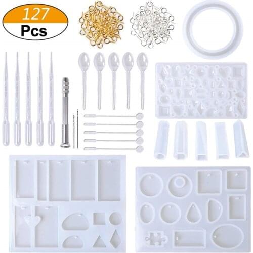127PCS DIY Silicone Mold Mix Stick Dropper Clasp Tools Molds Geometric Epoxy Resin Combination Crafts Jewelry Making Accessories