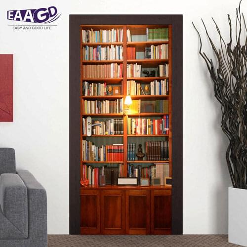 2Pcs/Set Bookcase Door Art Decor Home Creative DIY 3D Door Stickers Pattern for Wall Room Home Door Decor Decoration Accessories