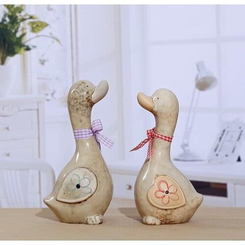 2piece Lot Home Decor Ceramic Ducklings Handicraft Home Zakka Decoration Cute Lover Ducks Figurines