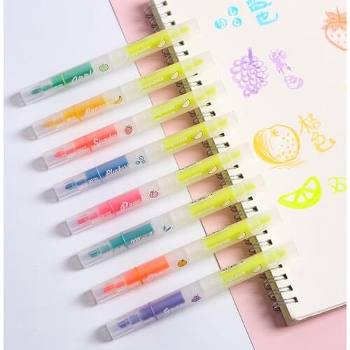 8pcs Lovely Fruit smell color highlighter marker pen set Dual side Transparent window spot Liner drawing pens Office School F798