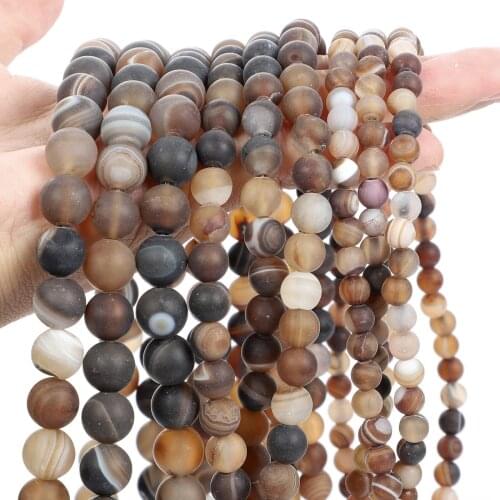 15"Strand Natural Stone Beads Matte Brown Striped Agates Round Loose Beads For Jewelry Making Necklace Bracelet 4-12mm