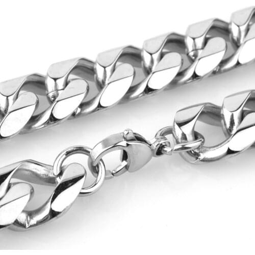 15MM High Quality Stainless Steel Silver Color Biker Jewelry Cuban Curb Chain Mens Necklace/Bracelet 7-40" Wholesale Xmas Gift