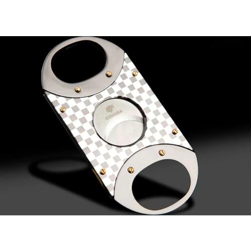 COHIBA Double Blades Stainless Steel Plaid Cigarette Cigar Cutter Pocket Gadget Zigarre Smoking Accessories Guillotine 351HN