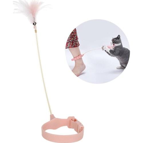 Fidget Toys Cat Toy Springs For Cats Interactive Kitten Toys Feather Wand With Collar Natural Feather With Bell Cat Accessories