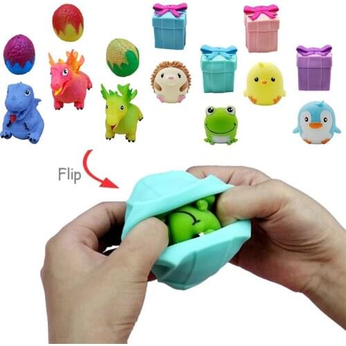 Kawaii Fidget Toys Flip Gift Boxs Anti Strees Toy Dinosaur Pet Decompression Penguin Pinch Silicone Relief Stress Adult Kid Gift
