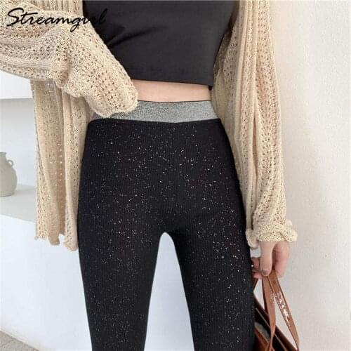 Streamgirl 5%Spandex Spring Black Shiny Leggings Women High Waist Leggins Womens Casual Leggings For women Skinny Pants Autumn