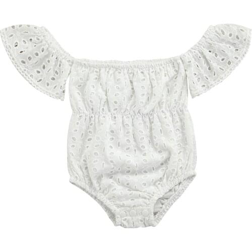 0-18M Summer Infant Baby Girls Rompers Off Shoulder Short Sleeve Lace Hollow Out Jumpsuits
