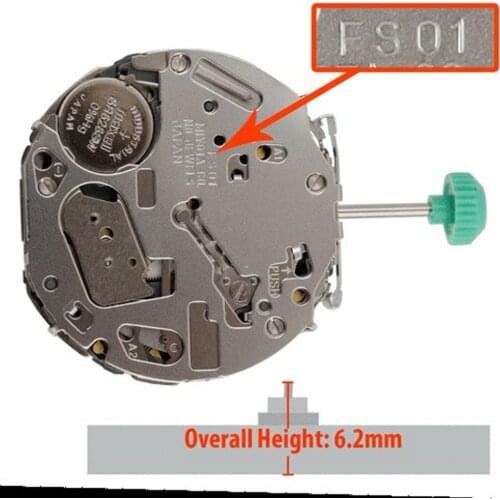 Miyota FS01 3 Eyes Chronograph Japan Made Quartz Movement Slanted Push Button