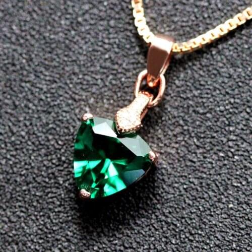 Fashion pendants triangle created emerald pendant necklace with chain silver jewelry green women jewelrys trendy free shipping
