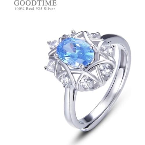 Fashion Women Rings Pure 925 Sterling Silver Sky Blue Crystal Zircon Noble Ring Jewelry Engagement Ring Christmas Gift For Girl