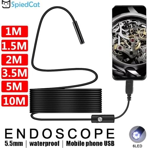 SPIED CAT 1/1.5/2/3.5/5/10M soft Cable 5.5mm Mini Lens Endoscope Snake Pipe Inspection Android USB Camera For Android Phone PC