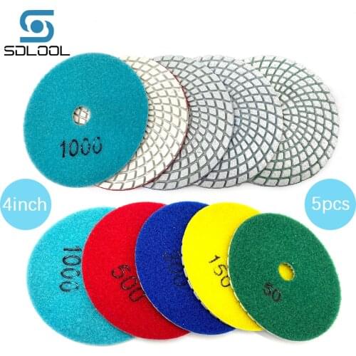 5pcs Set 4inch Diamond Polishing Pad Abrasive Tool Flexiable Diamond Sanding Pad for Marble Granite