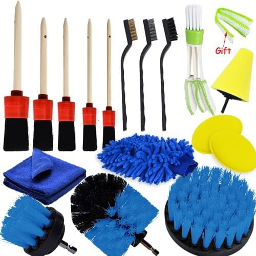 Detailing Brush Set Power Scrubber Drill Brush Set Nylon Brushes Sponge Buffing Pads For Air Vents Rim Dirt Dust Cleaning