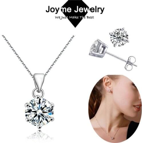 Joyme Hot Sale Fashion Women Wedding Silver Plated Zircon Gem Pendant Chain Necklace Earrings Jewelry Set